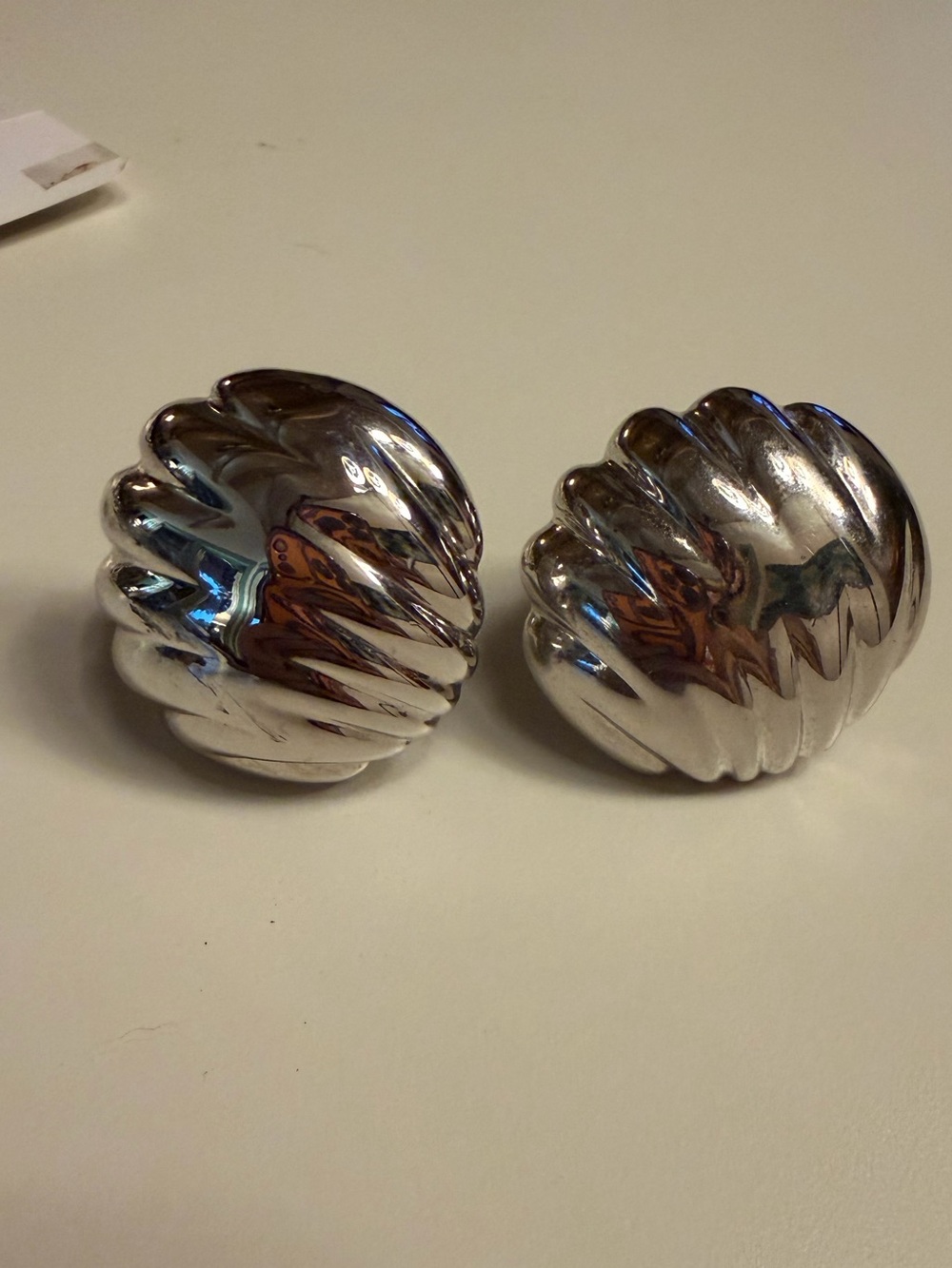 Vintage Monet Silver Tone Shell Fan Clip On Earrings Signed